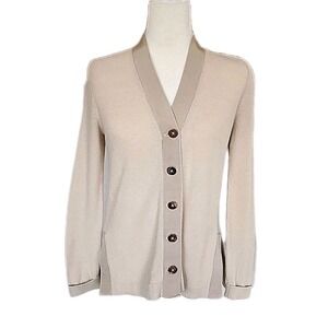 Womens Grosgrain Button Cardigan Sz S Hi Low Hem Old Money Parisian Quiet Luxury